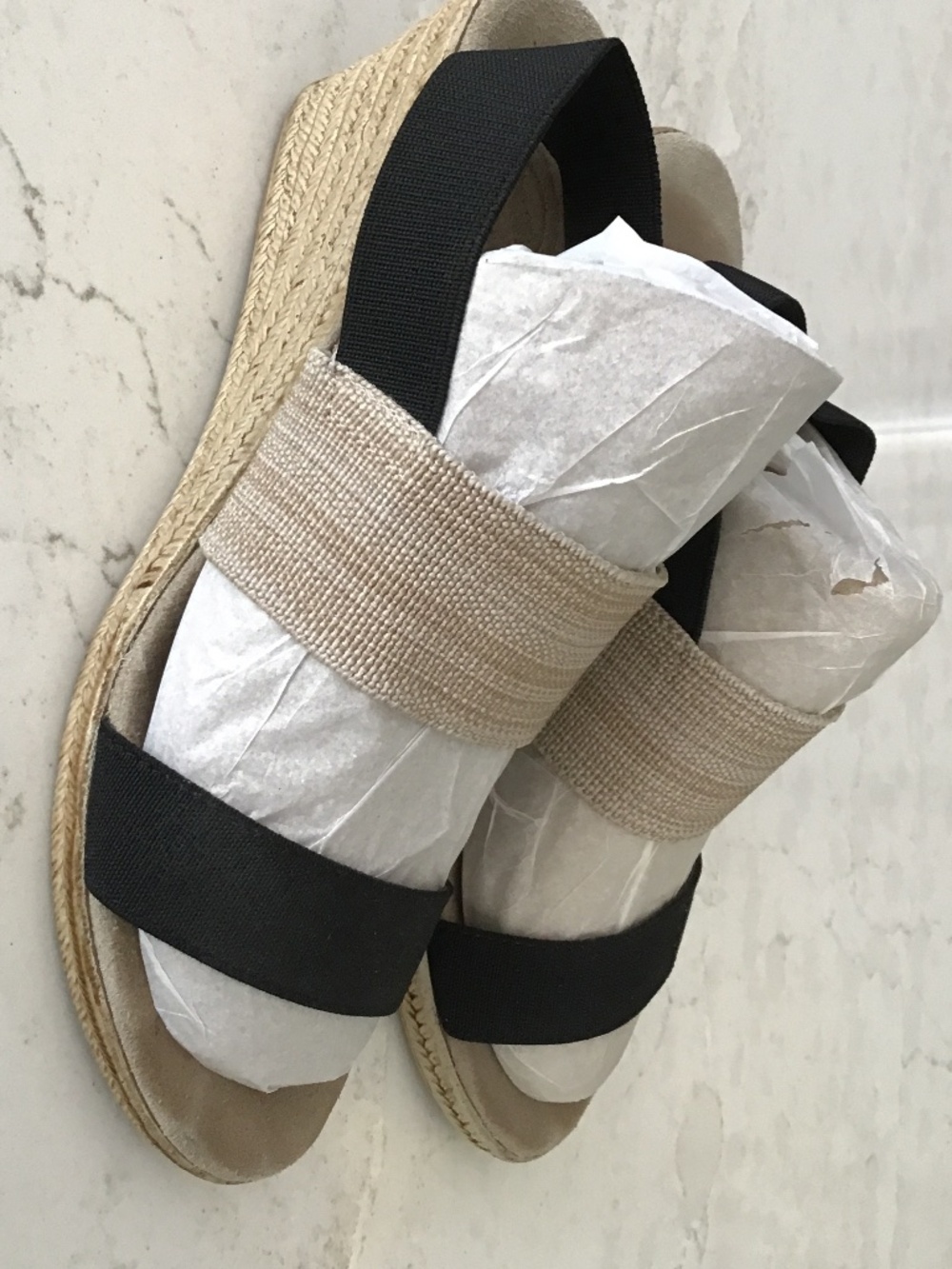 Stretch Wedge Sandals - black and tan